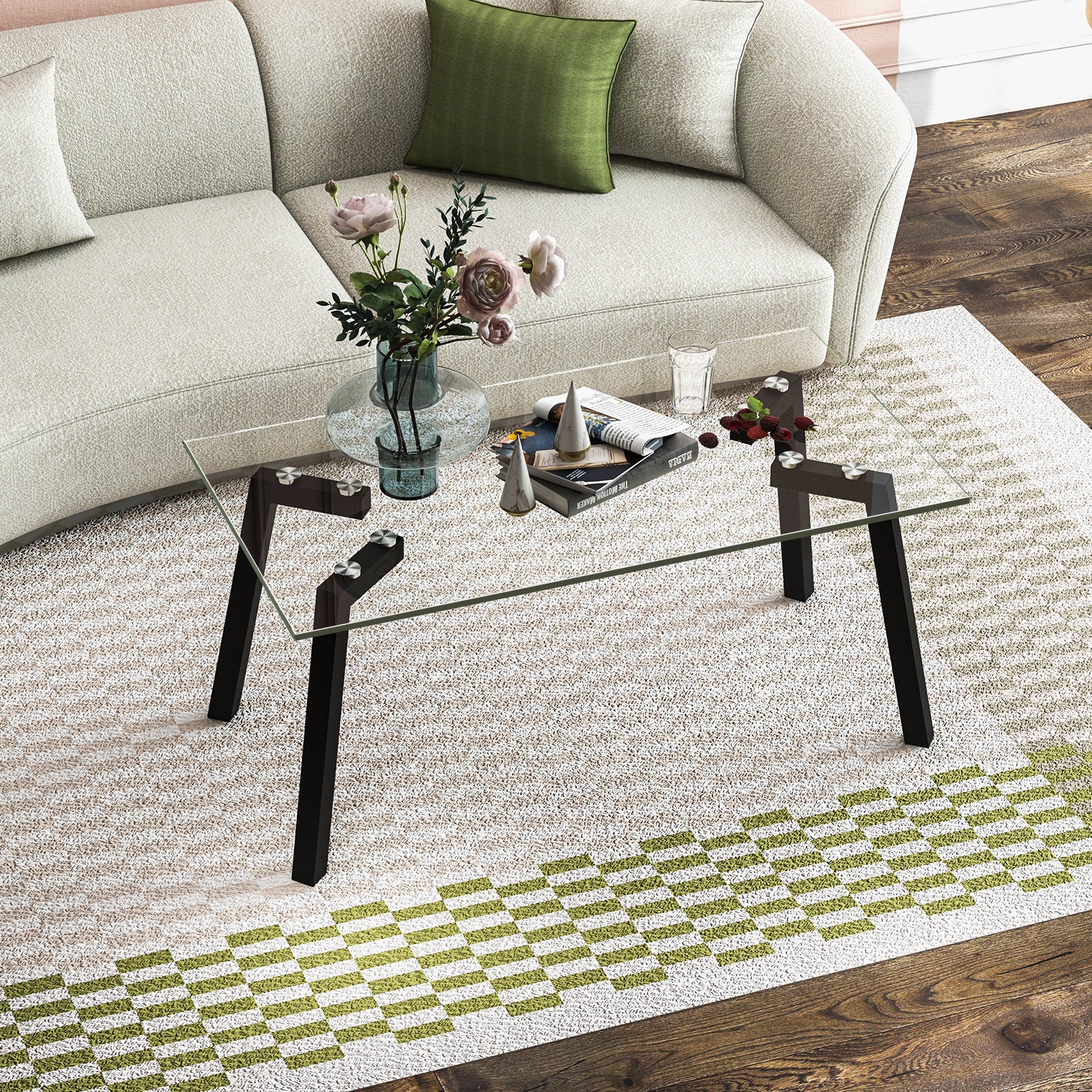 Tempered Glass Coffee Table with Metal Legs for Home Office