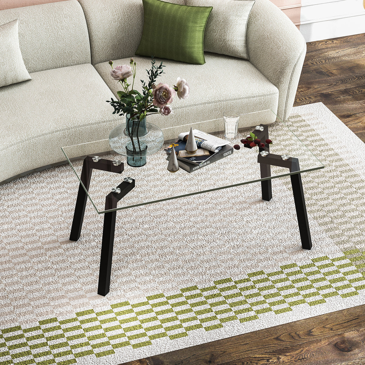 Tempered Glass Coffee Table with Metal Legs for Home Office