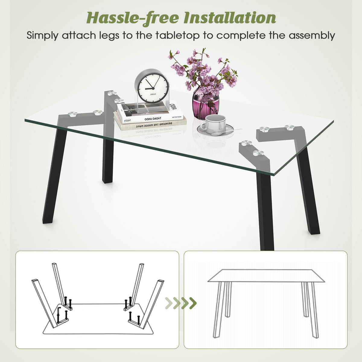 Tempered Glass Coffee Table with Metal Legs for Home Office