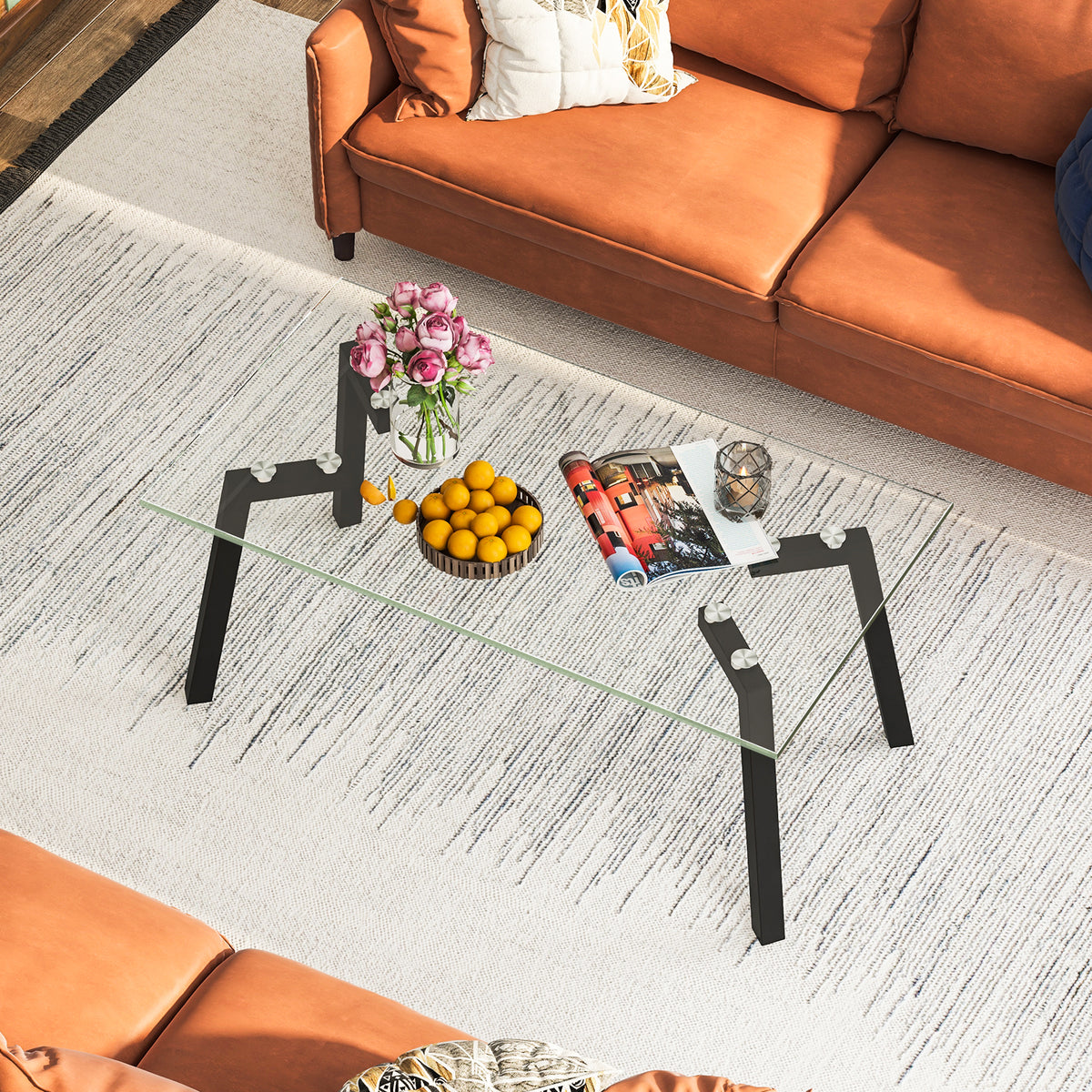 Tempered Glass Coffee Table with Metal Legs for Home Office