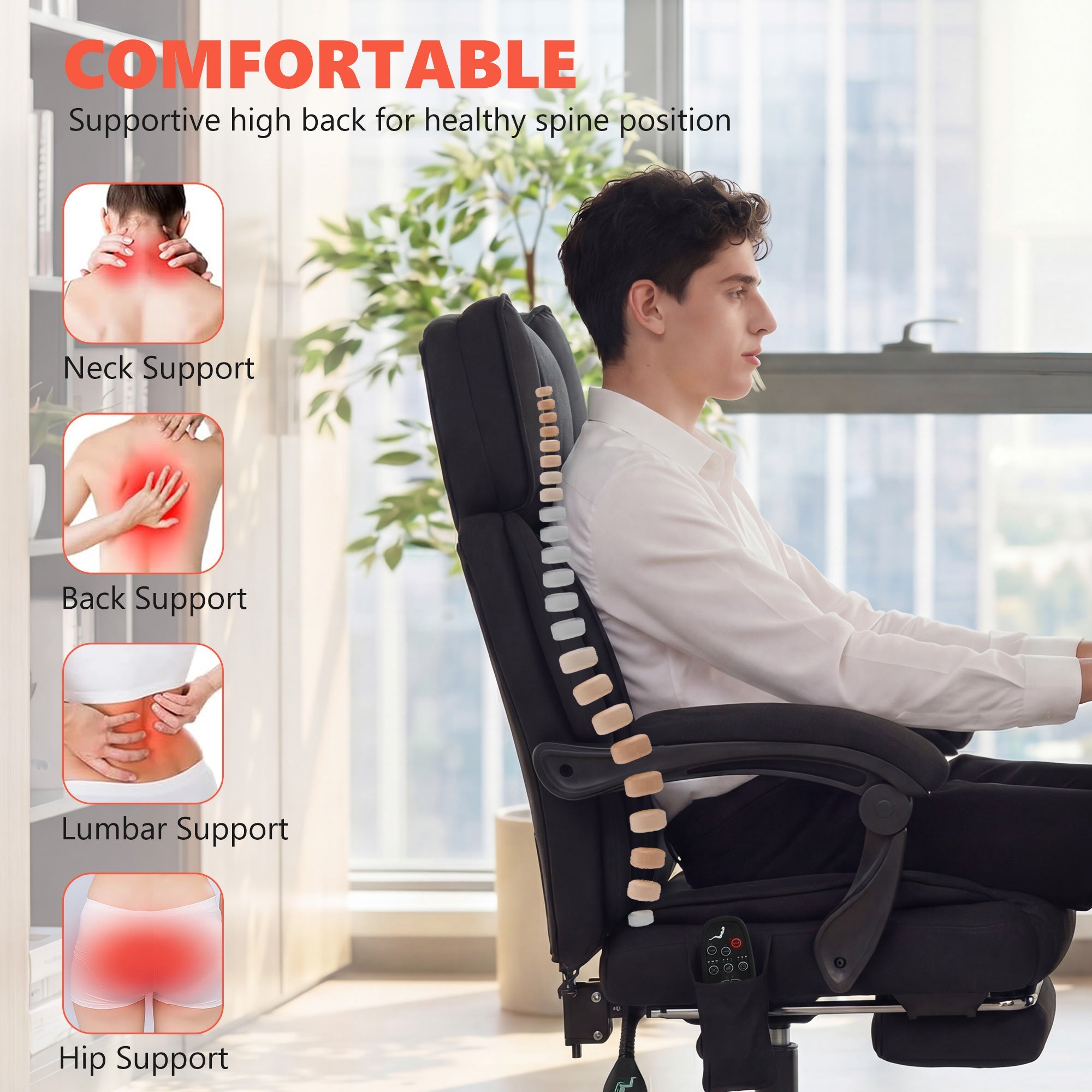 HOMCOM High Back Vibration Massage Office Chair Heated Reclining Computer Chair w/ Adjustable Height, Swivel Wheels, Black