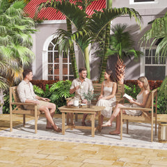 Outsunny 4 Piece Wooden Garden Furniture Set, Outdoor Garden Sofa Set with 2 Armchairs, Loveseat and Coffee Table, Natural Wood