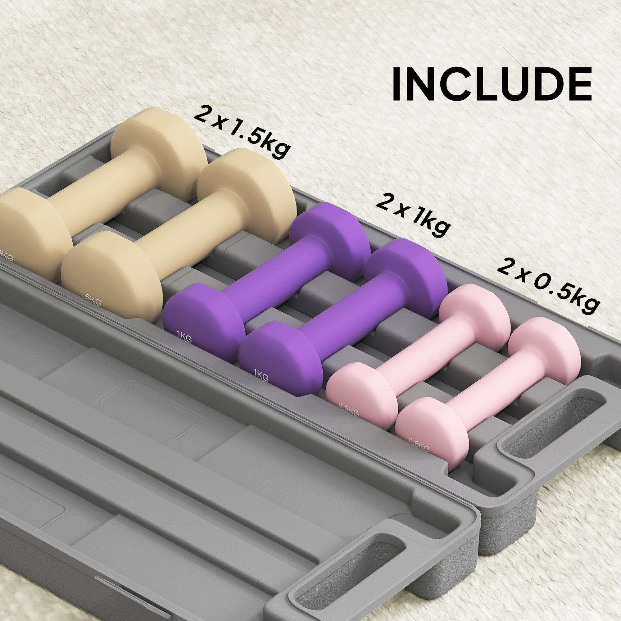 HOMCOM 6Kg Dumbbell Set, Fitness Weight Set for Men and Women, Home Gym Workout, Pink, Purple, Brown