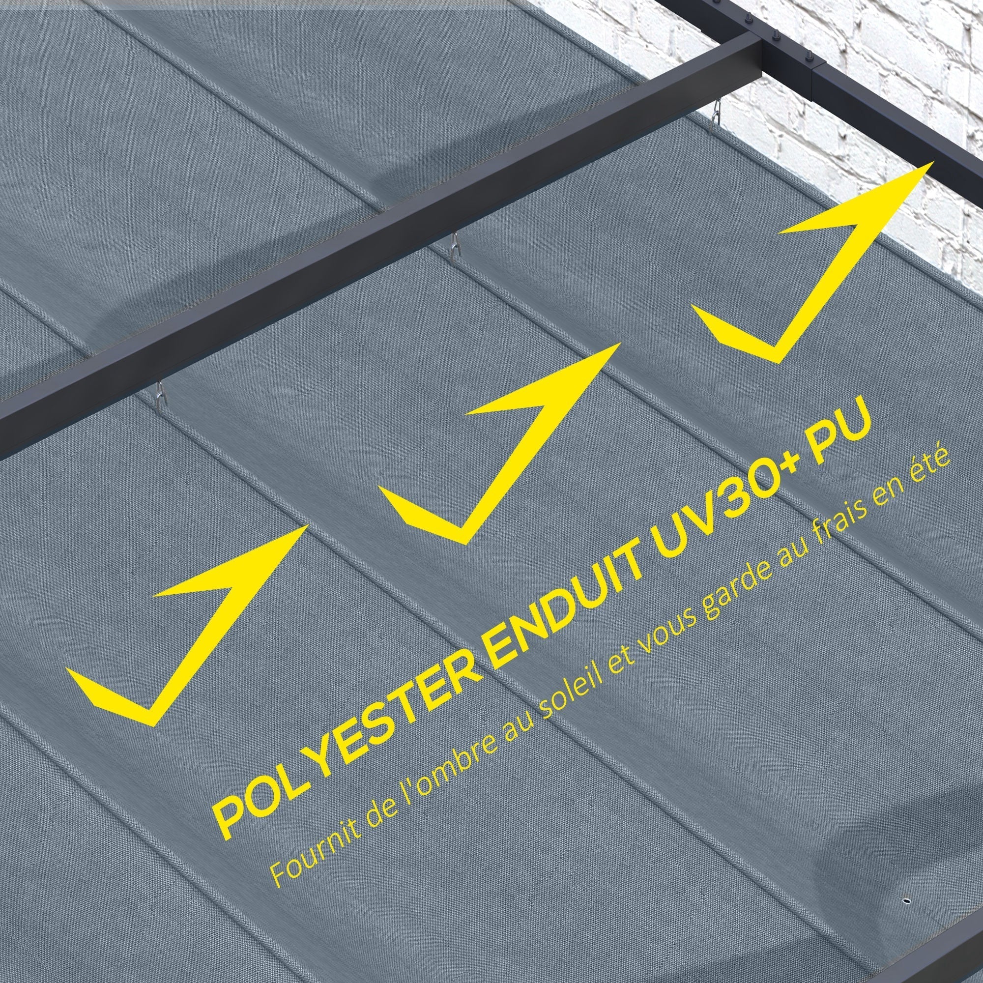 Outsunny Pergola Cover Roof, 2.86 x 2.45 m Retractable Sun Shade Top for 3 x 2m Pergola Frame, UV30+ Protected, Dark Grey