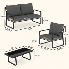 Outsunny 4 Piece Garden Furniture Set, Outdoor Sofa Set with Loveseat, 2 Armchairs, Coffee Table and Cushions