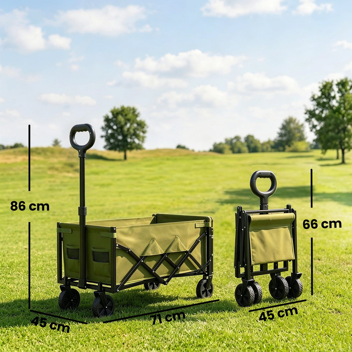 Outsunny 60L Foldable Festival Trolley on Wheels, Collapsible Wagon Cart with Drop-Down Tailgate, Adjustable Handle, Green