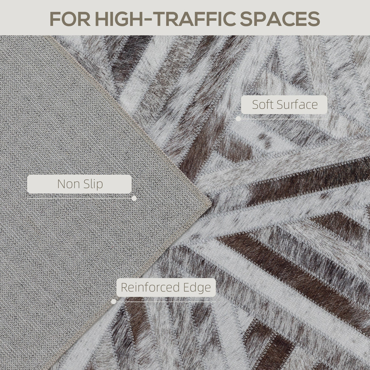 HOMCOM Modern Area Rug, Triangle Pattern Non-Slip Washable Rug, Chenille Floor Carpet for Living Room, Bedroom, Dining Room, Home Office, 290 x 200 cm, Brown