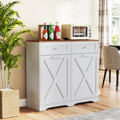 Tilt Out Trash Can Cabinet with Outlets and Adjustable Shelf for Kitchen-Grey