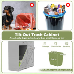Tilt Out Trash Can Cabinet with Outlets and Adjustable Shelf for Kitchen-Grey