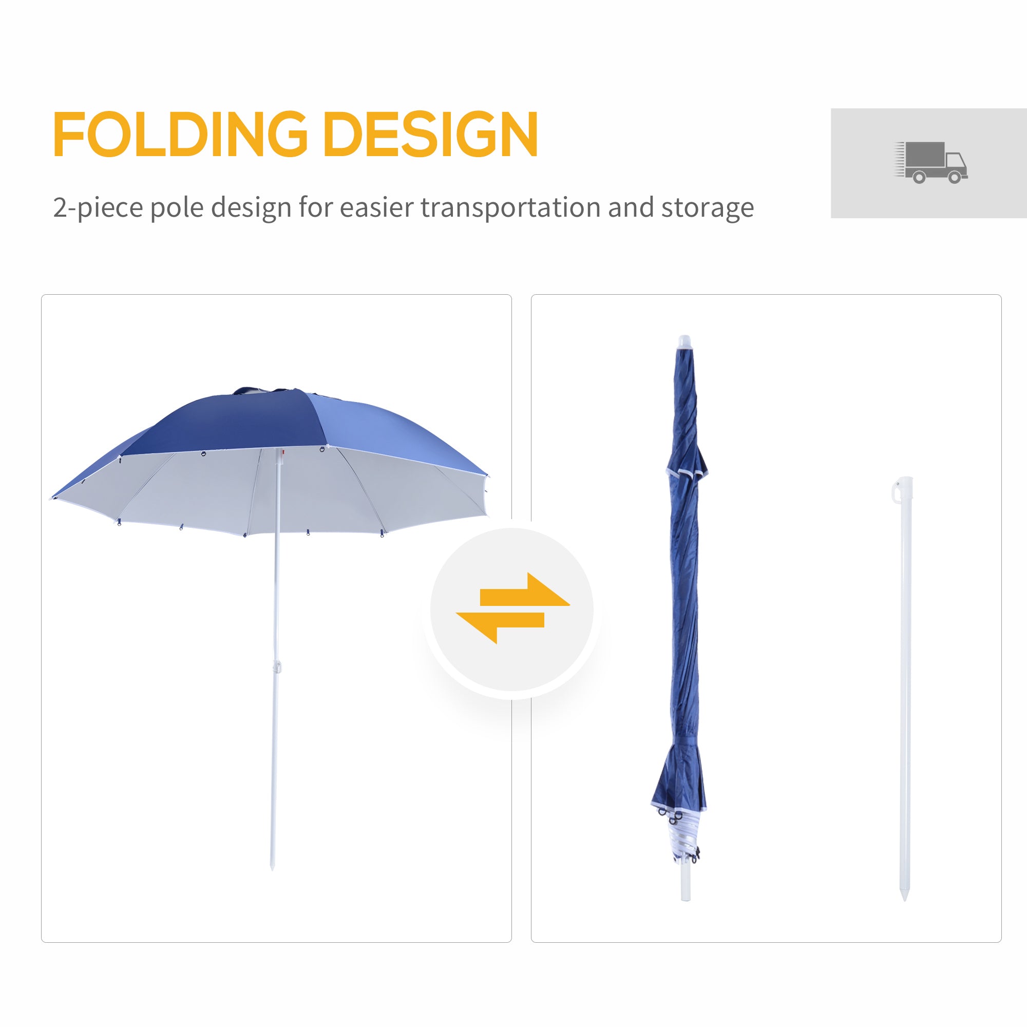Outsunny 2m UV Protection Fishing Beach Umbrella Brolly Shelter w/ Side Panel Tent Blue