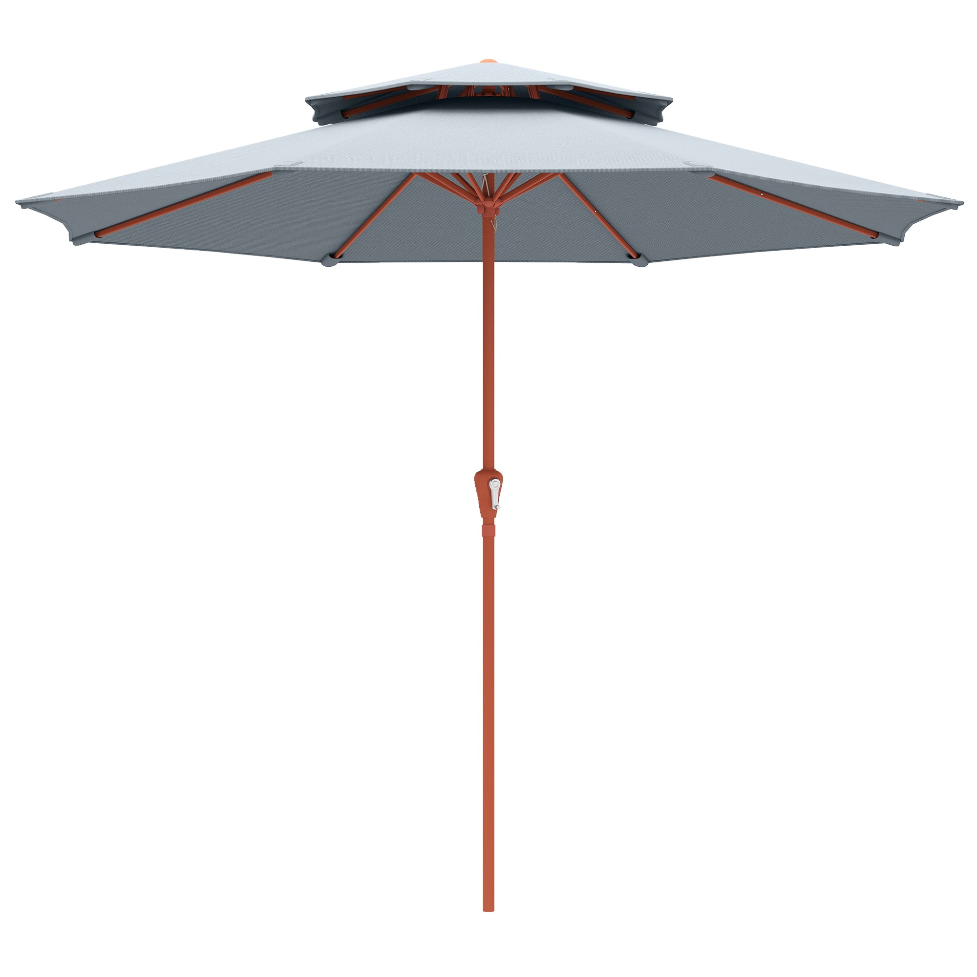 Outsunny 2.7 m Garden Parasol with Double Top Outdoor Market Table Umbrella with Crank System, Light Grey