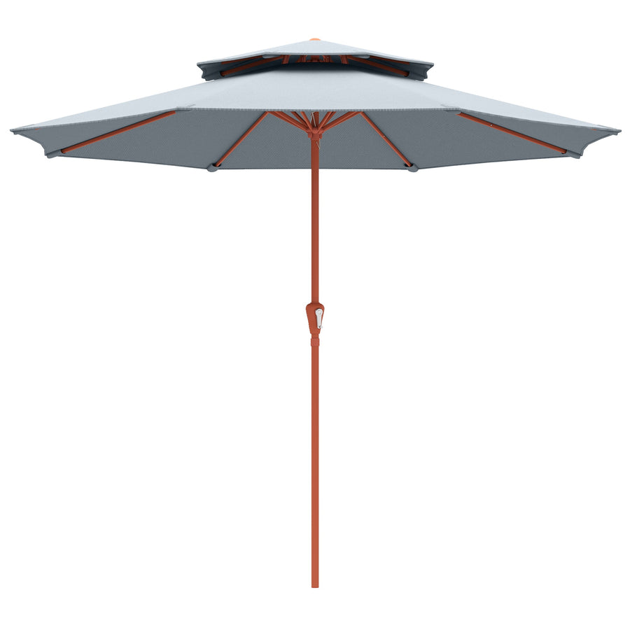 Outsunny 2.7 m Garden Parasol with Double Top Outdoor Market Table Umbrella with Crank System, Light Grey