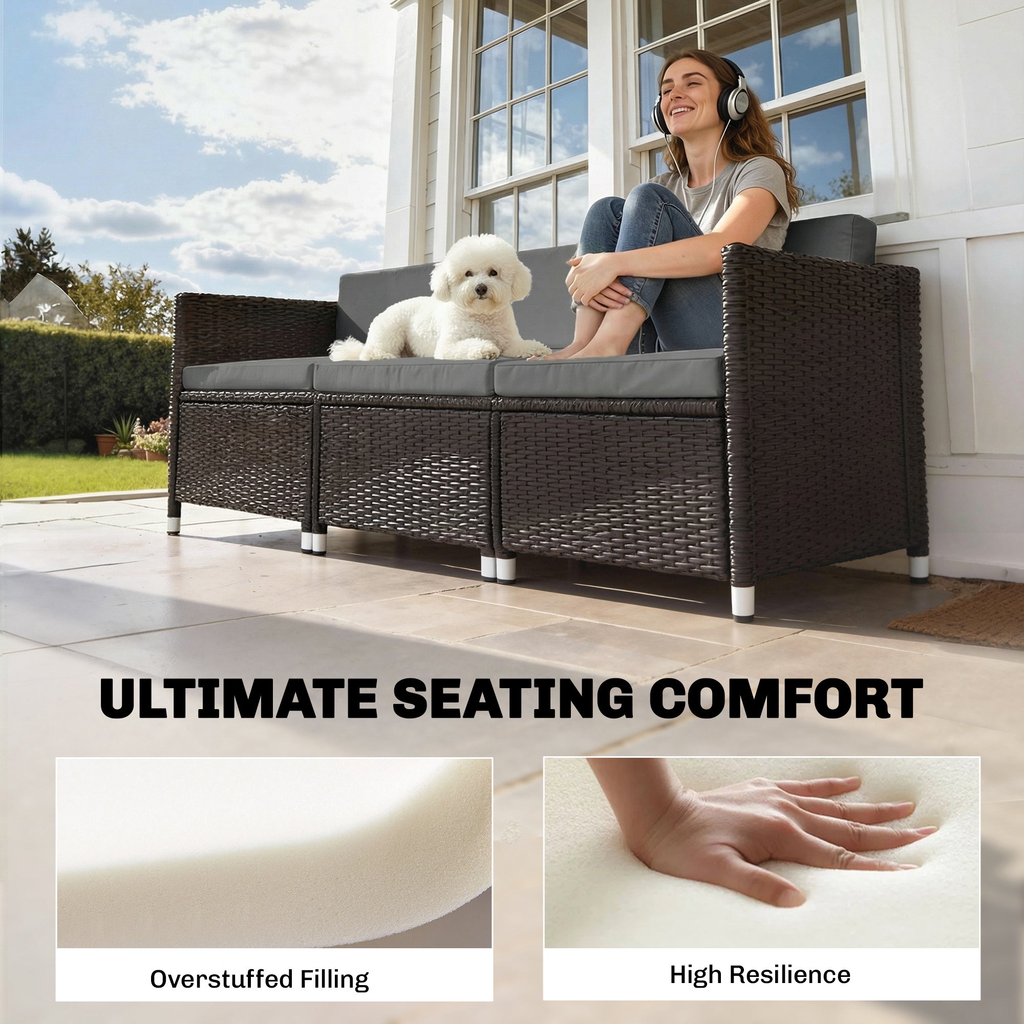 Outsunny 7-Piece Patio Furniture Cushions, Outdoor Loveseat Cushion with Removable Covers for Rattan Furniture, 60x60 cm, Dark Grey