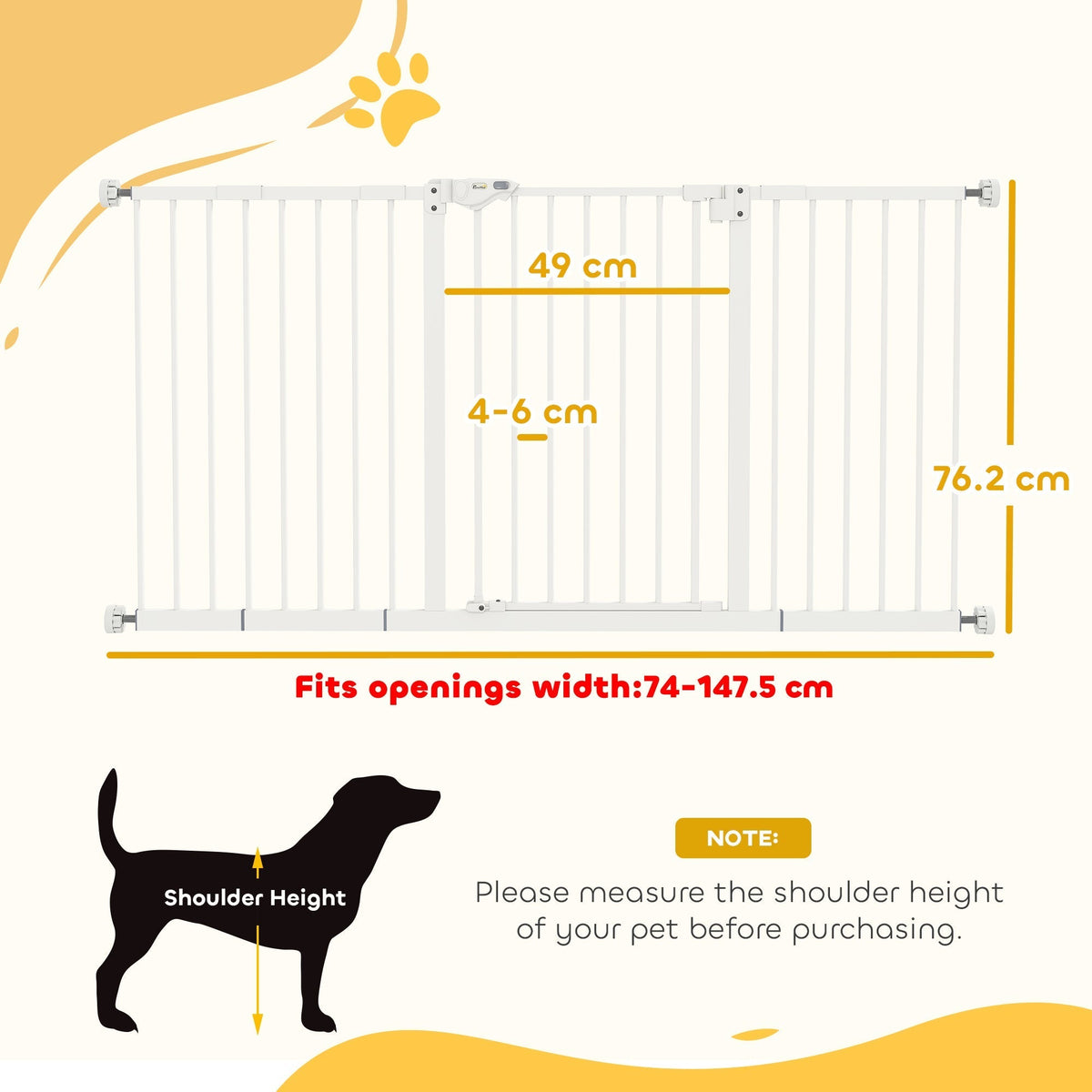PawHut Adjustable Safety Gate w/ Three Extensions, Four Adjustable Screws, White