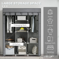HOMCOM Fabric Wardrobe, with Rails and Shelves - Dark Grey