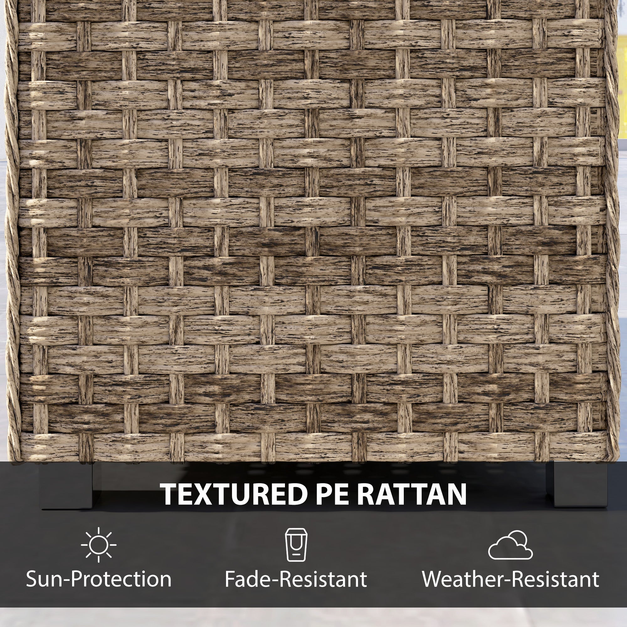 Outsunny Outdoor Coffee Table with Storage Shelf, PE Rattan Side Table with Slatted Top and Foot Pads, Light Brown