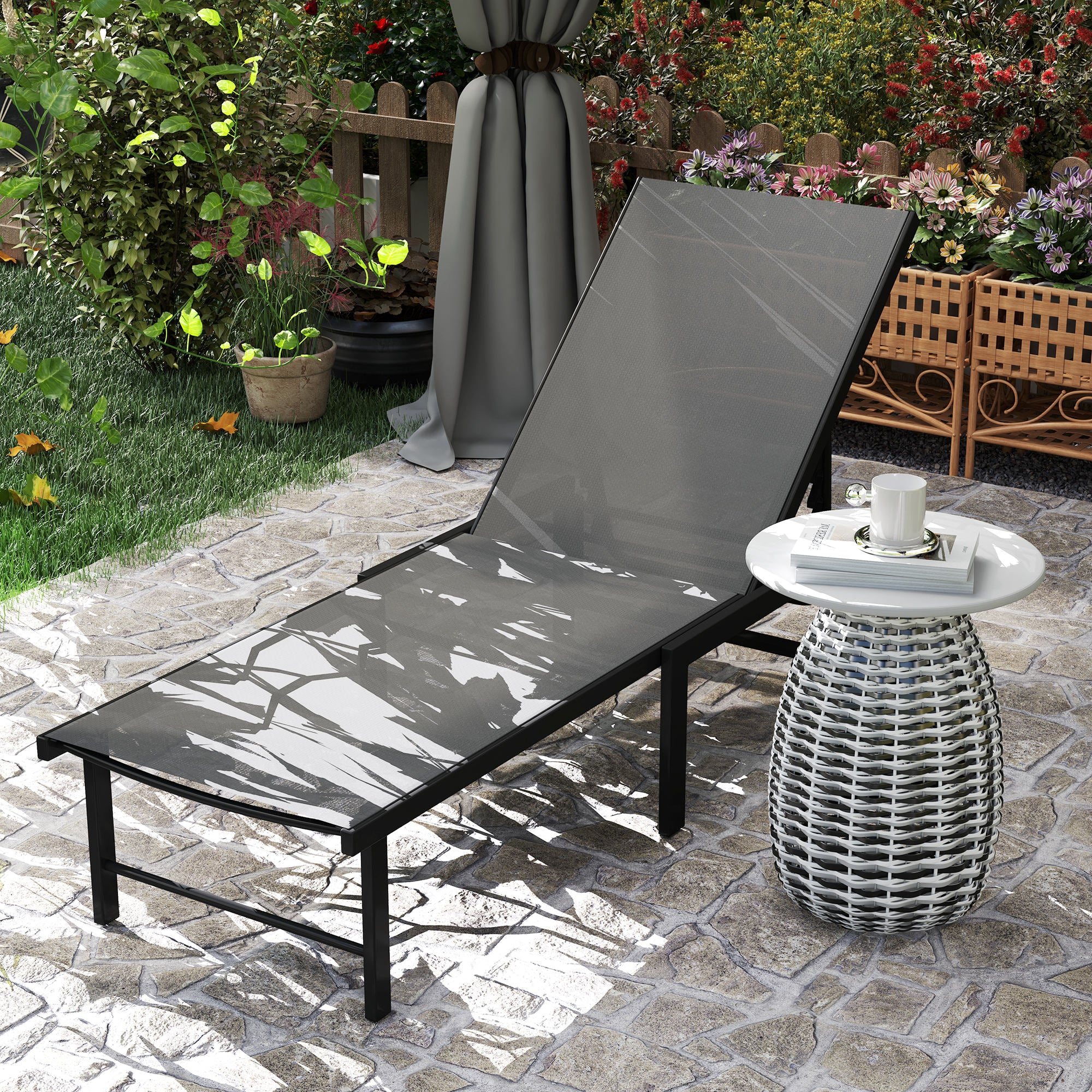 Outsunny Reclining Sun Lounger - Grey