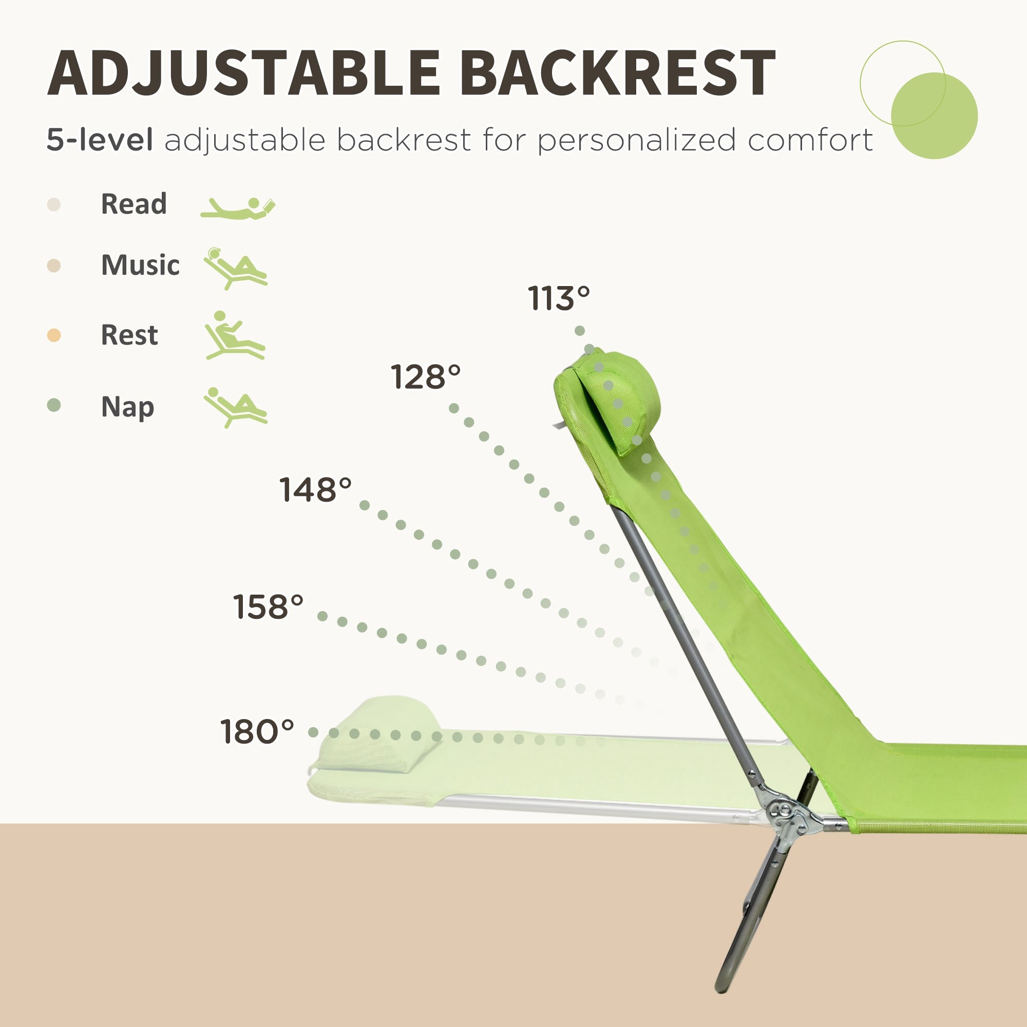 Outsunny Set of Two Steel Frame Sun Loungers, with Reclining Backs - Green