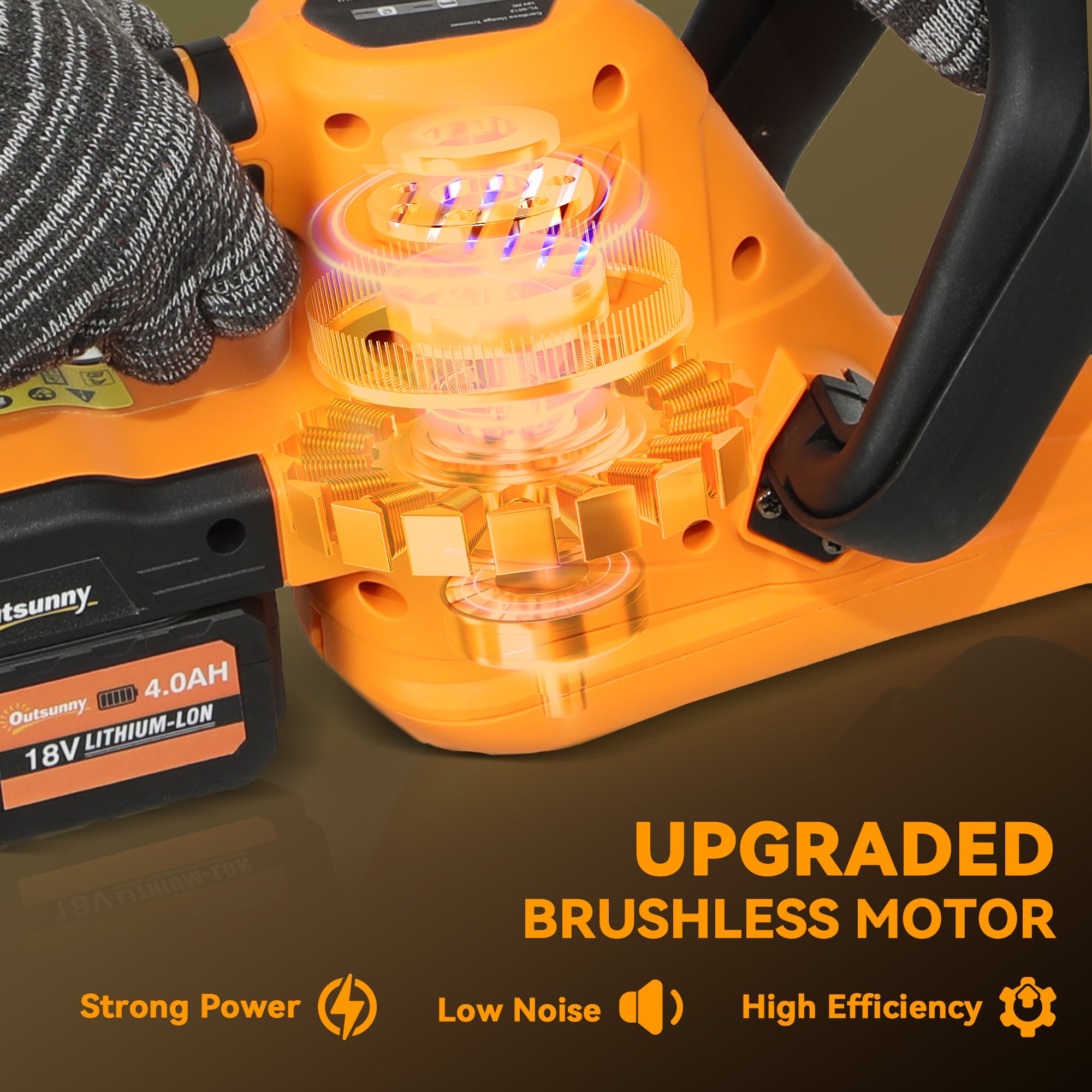 Outsunny 20" Cordless Hedge Trimmer, 21V Electric Hedge Cutter with 51cm Dual Action Blade, 2 x 4000mAh Batteries and Brushless Motor for Garden Branches, Shrubs, Twigs, Orange