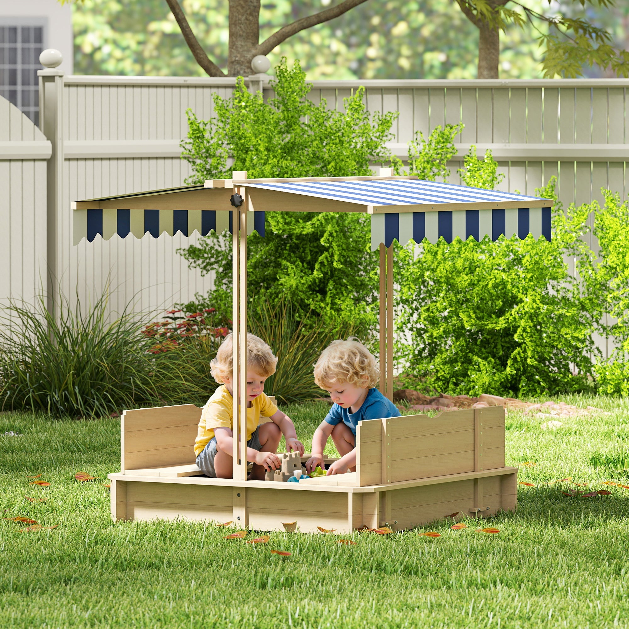Outsunny Kids Square Wooden Sandpit, Children Sandbox Outdoor Playset