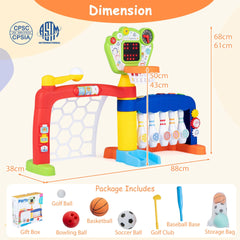 Toddler Sports Toy Kids Activity Center 5 in 1 with Adjustable Basketball Hoop-Multi-color