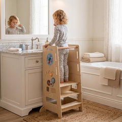 Toddler Standing Tower with Adjustable Height and Blackboard-Natural