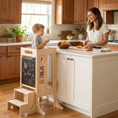 Toddler Step Stool Foldable Standing Tower with Anti-tip Feet