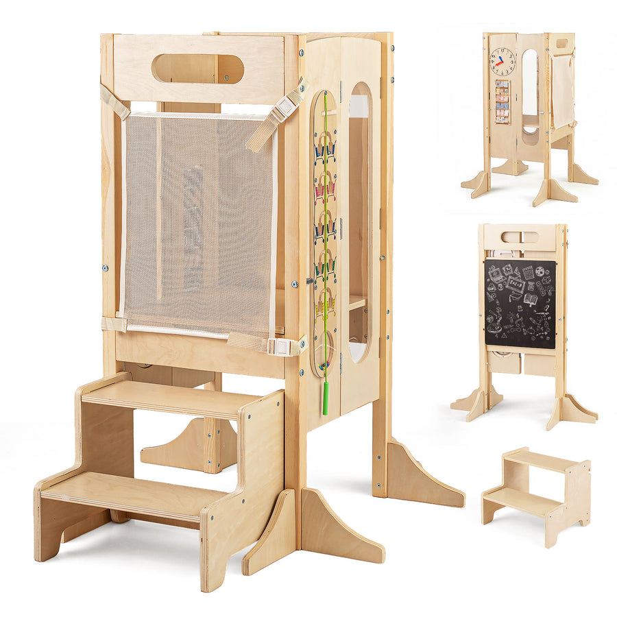 Toddler Step Stool Foldable Standing Tower with Anti-tip Feet