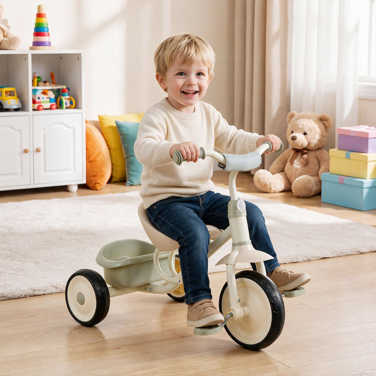 Toddler Tricycle with Removable Rear Storage Basket for Boys and Girls 2-5 Years Old-Green