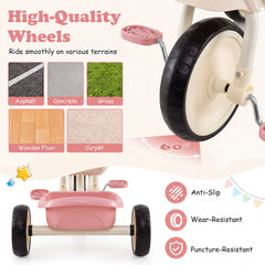 Toddler Tricycle with Removable Rear Storage Basket for Boys and Girls 2-5 Years Old-Pink