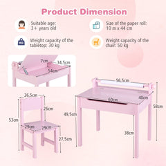 Toddler Activity Table with Chair with Storage and Paper Roll Holder-Pink
