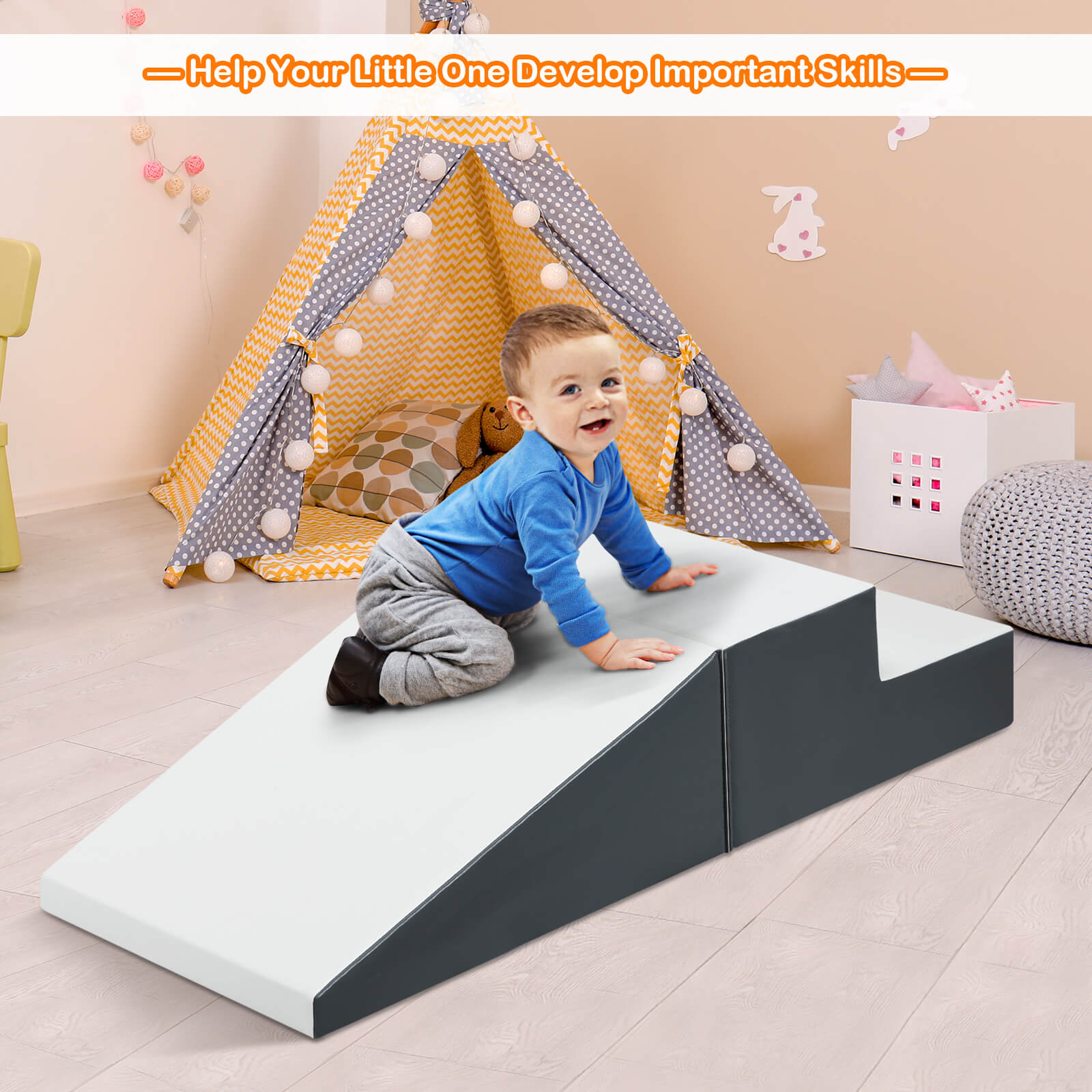 2-Piece Step and Slide Climber for Infants and Toddlers-White