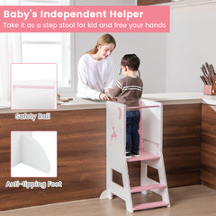 Toddler Kitchen Stool Helper with Chalkboard and Whiteboard-Pink