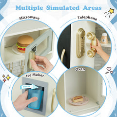 Toddler Pretend Kitchen Playset with Accessories and Simulated Sounds-Beige