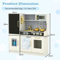 Toddler Pretend Kitchen Playset with Accessories and Simulated Sounds-Beige
