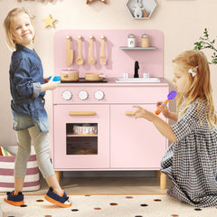 Toddler Pretend Play Kitchen with Light up Stove and Cooking Sounds-Pink