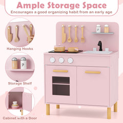 Toddler Pretend Play Kitchen with Light up Stove and Cooking Sounds-Pink