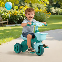 Toddler Tricycle with Limited Steering and Front Storage Basket and Bell-Green