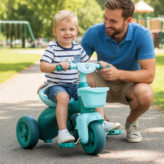 Toddler Tricycle with Limited Steering and Front Storage Basket and Bell-Green