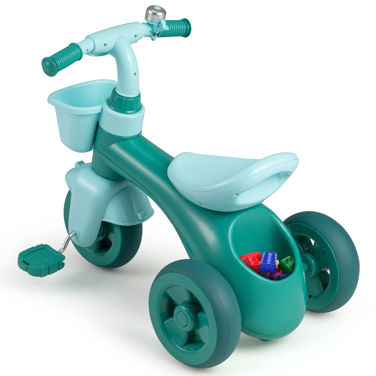 Toddler Tricycle with Limited Steering and Front Storage Basket and Bell-Green