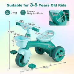 Toddler Tricycle with Limited Steering and Front Storage Basket and Bell-Green