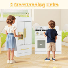 Toddler Wooden Pretend Toy Kitchen Playset with Refrigerator Stove Sink-White