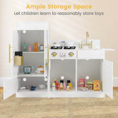 Toddler Wooden Pretend Toy Kitchen Playset with Refrigerator Stove Sink-White