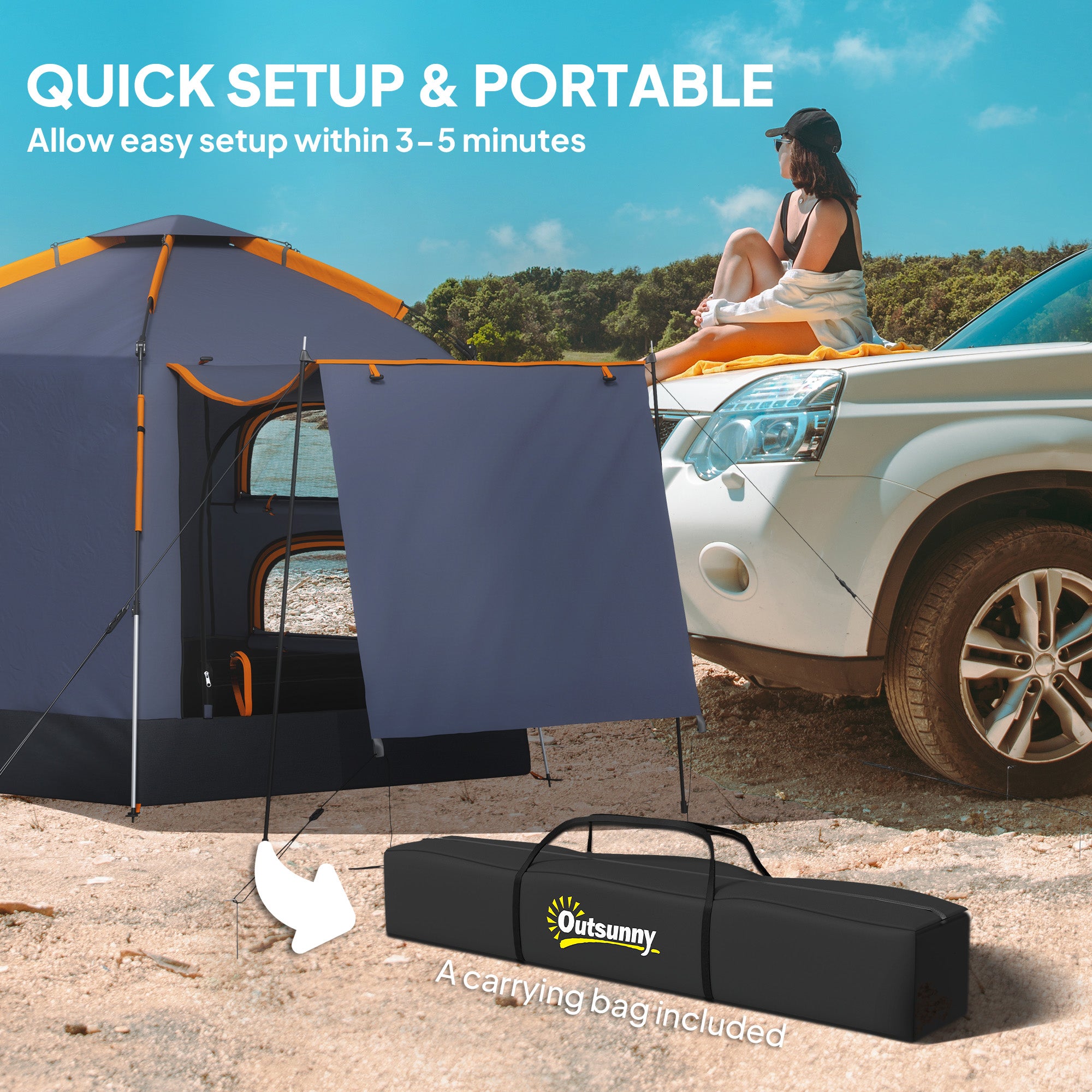 Outsunny Automatic Pop Up Camping Tent, Instant Setup 2-4 Man Tent with Mesh Windows, Waterproof & UV30+, Portable with Carry Bag for Fishing, Hiking, Backpacking, Dark Grey