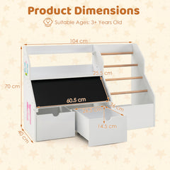Toy Storage Organizer with Flip-up Blackboard and Movable Drawers for Playroom-White