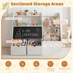 Toy Storage Organizer with Flip-up Blackboard and Movable Drawers for Playroom-White
