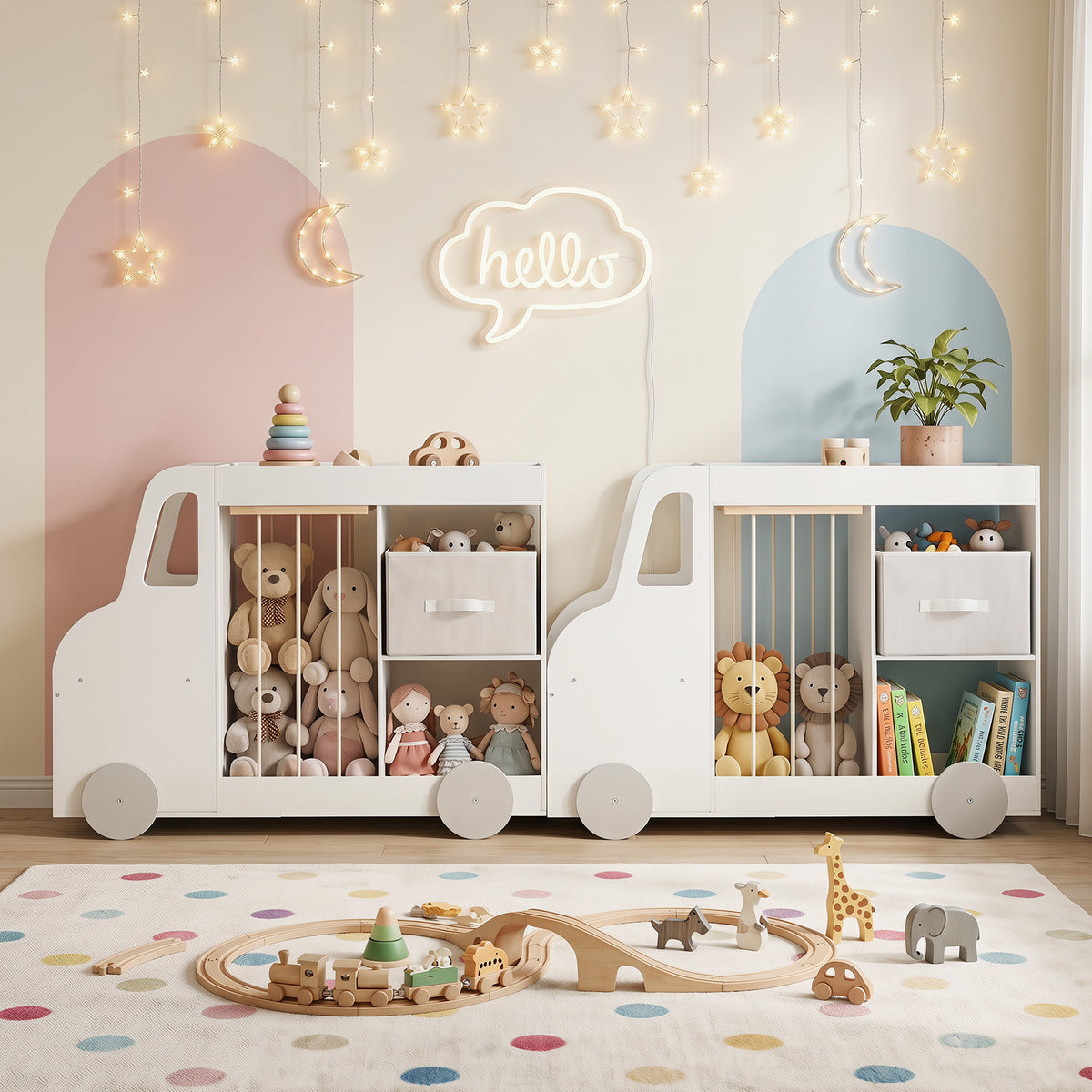 Toy Storage Organizer with Open Shelves & Fabric Drawer for Playroom Nursery-White