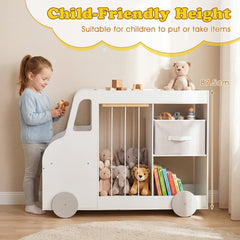 Toy Storage Organizer with Open Shelves & Fabric Drawer for Playroom Nursery-White