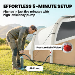 Outsunny Inflatable Camping Tent w/ Air Pump, Easy Setup 2-3 Person Blow Up Tent, Khaki