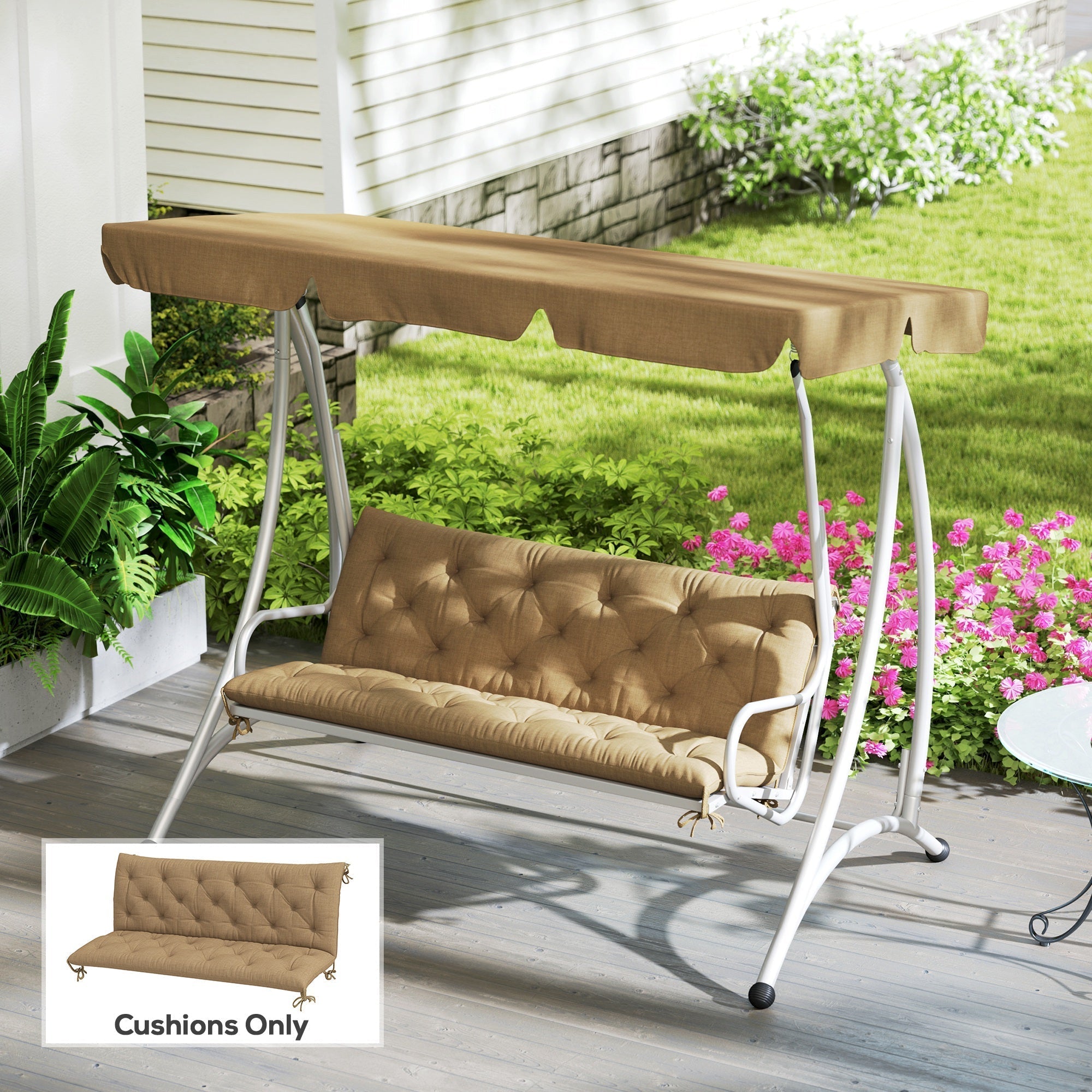 Outsunny Three-Seater Bench Cushion - Khaki